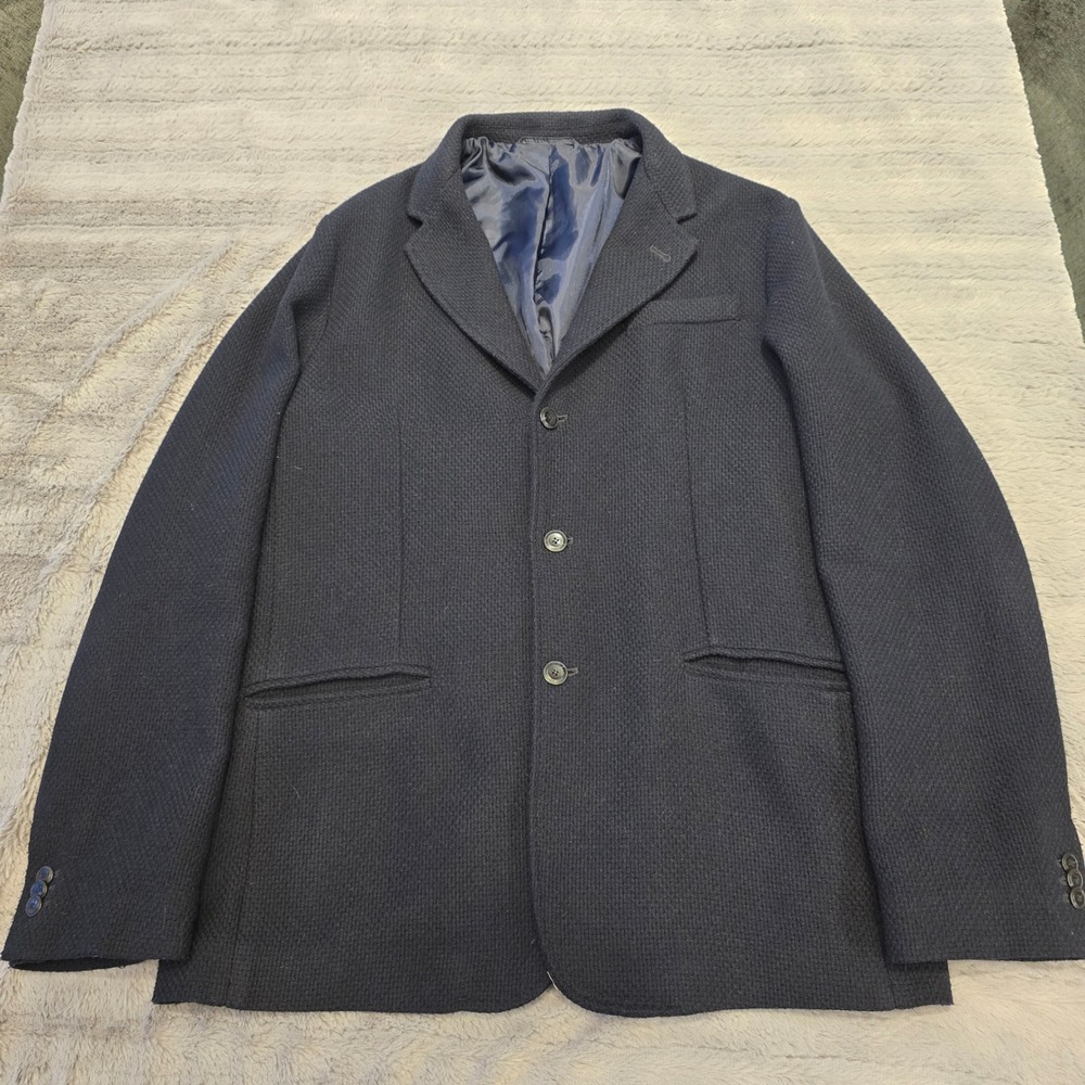 Trussardi Jeans Mens Navy Blue Wool Blend Blazer SportCoat Size 54 Made in Italy - Picture 1 of 6